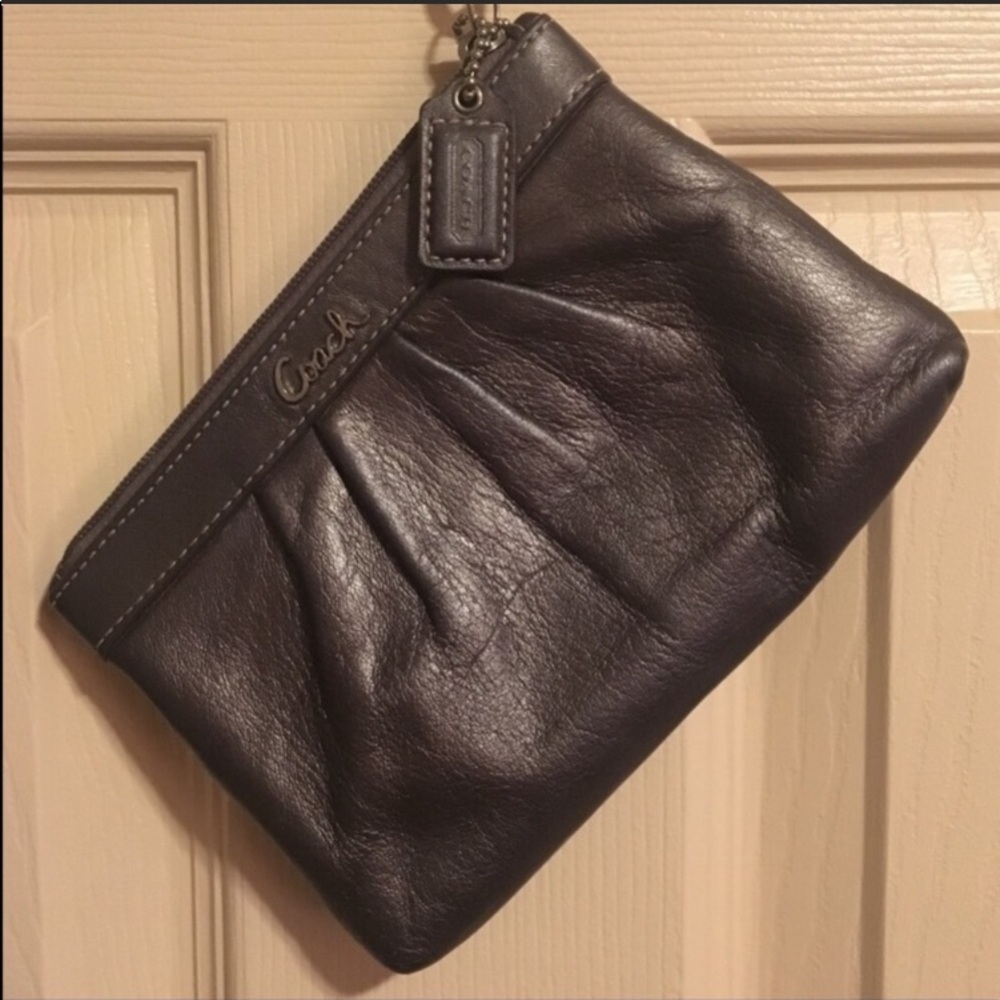 COACH Leather Wristlet Silver Metallic